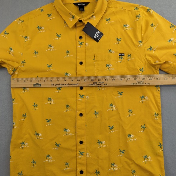Billabong Shirt Mens Medium Yellow Hawaiian Palms Waves Graphic Beach Surfing - Picture 7 of 11